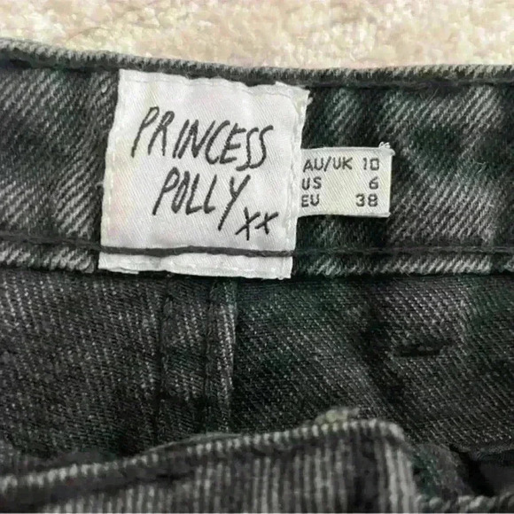 Princess Polly Zaiden Straight Leg High Waisted Jeans Washed Black Cotton size6 - Picture 7 of 11
